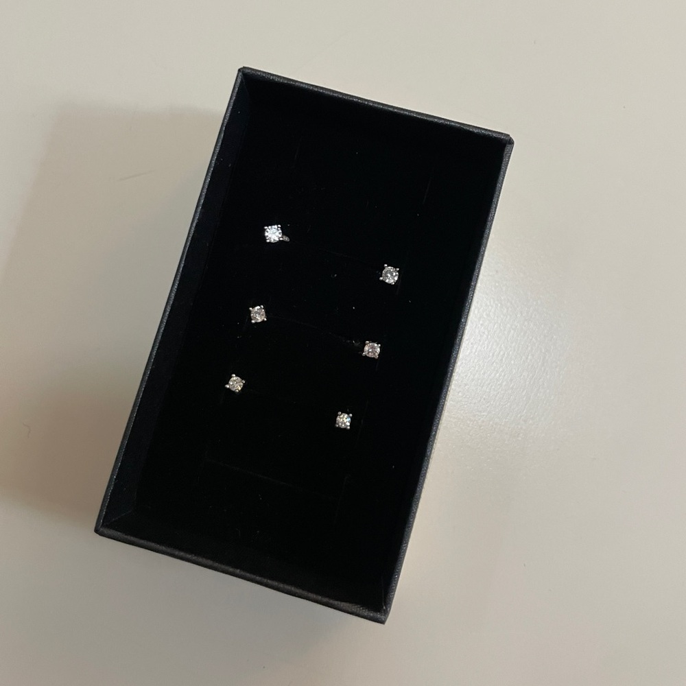 Set of Three Silver Stud Earrings